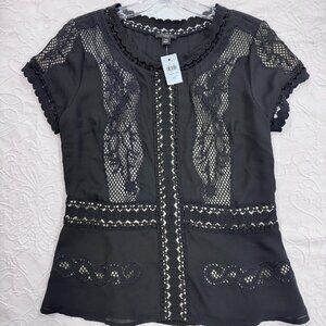 Ann Taylor Lace/Crochet S/S Peblum Blouse Size 4P NWT